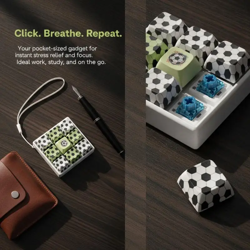 Creative Cartoon Soccer Pattern 9-Key Keyboard Button Clicker Stress Relief Toy Key Chain Pendant Bag Decoration