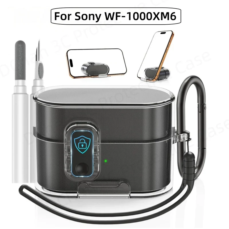 2026 for Sony WF-1000XM6 Case with Secure Lock&Phone Stand&Cleaner KitClear Protective Cover for Sony WF-1000XM6 Wireless Earbud