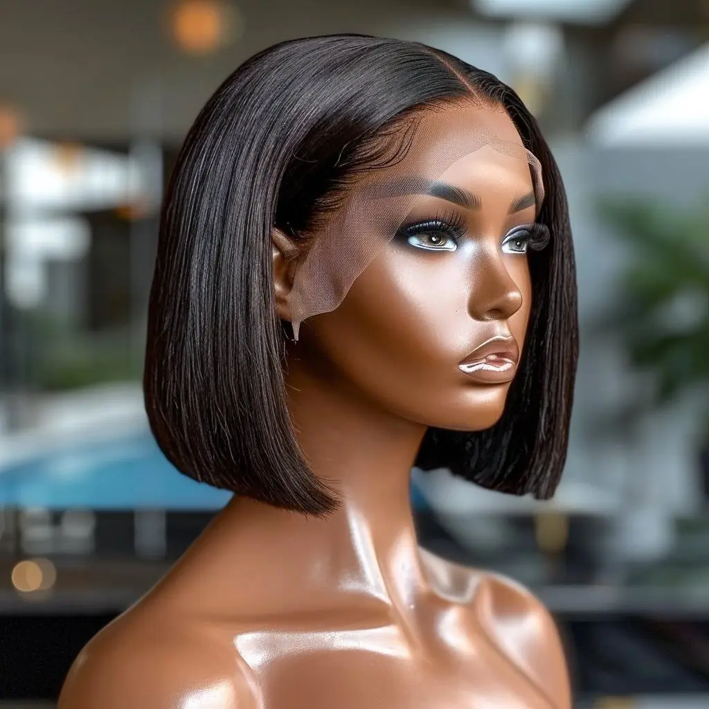 13x4Lace Front Human Hair Wig Transparent Lace Frontal Wigs For Black Women Short Bob Wig Remy Straight Natural Wig high quality