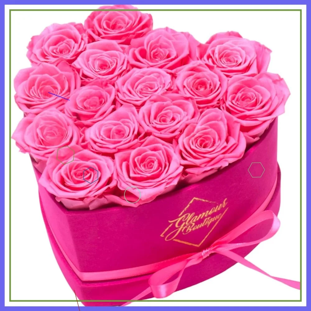 

16 Preserved Roses in Heart Box - Velvet Pink Eternal Flowers Gift for Her, No Maintenance Required