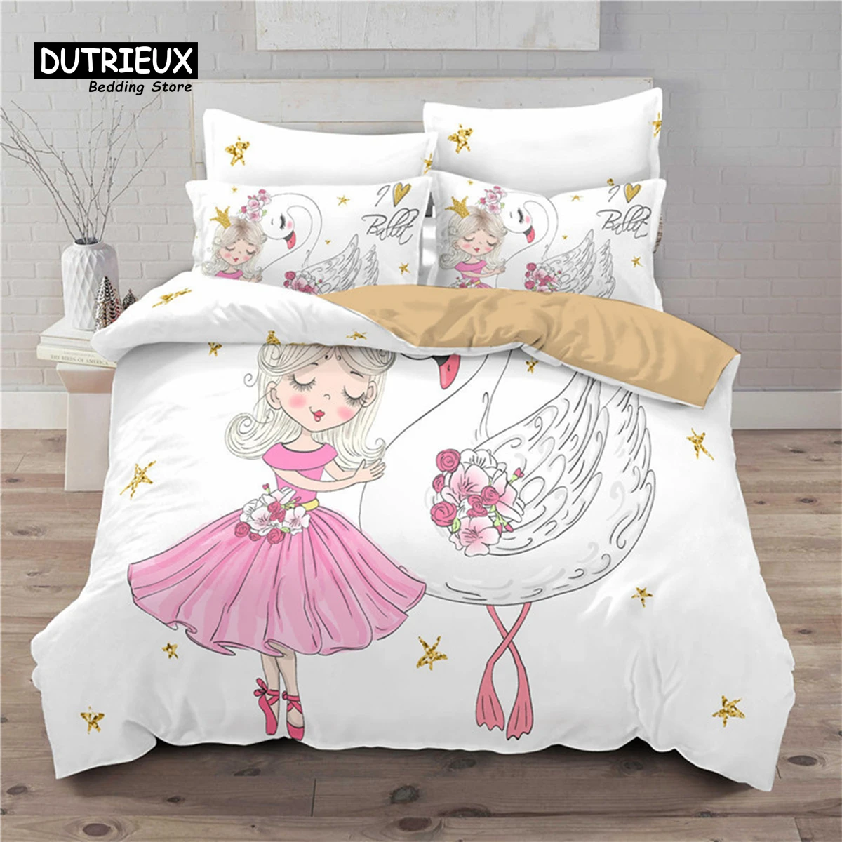 

Cartoon Ballet Girl Toddler Bedding Set For Kids Teen Girls Microfiber Modern Swan Cat Unicorn Print Duvet Cover Bedroom Decor