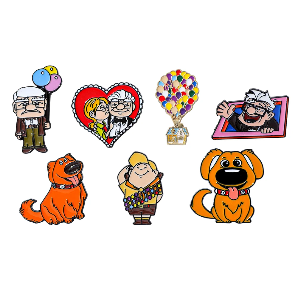 7 Broches de Anime de los Personajes Russell y Carl Fredricksen, Pin de Esmalte de Moda, Joyería, Accesorios para Mochilas y Ropa, Regalo