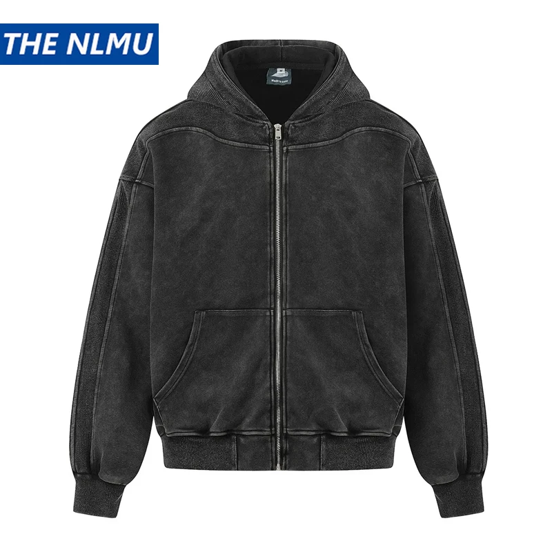 

Винтажная уличная толстовка на молнии, модная мужская толстовка с эффектом потертости, унисекс, повседневная куртка с капюшоном