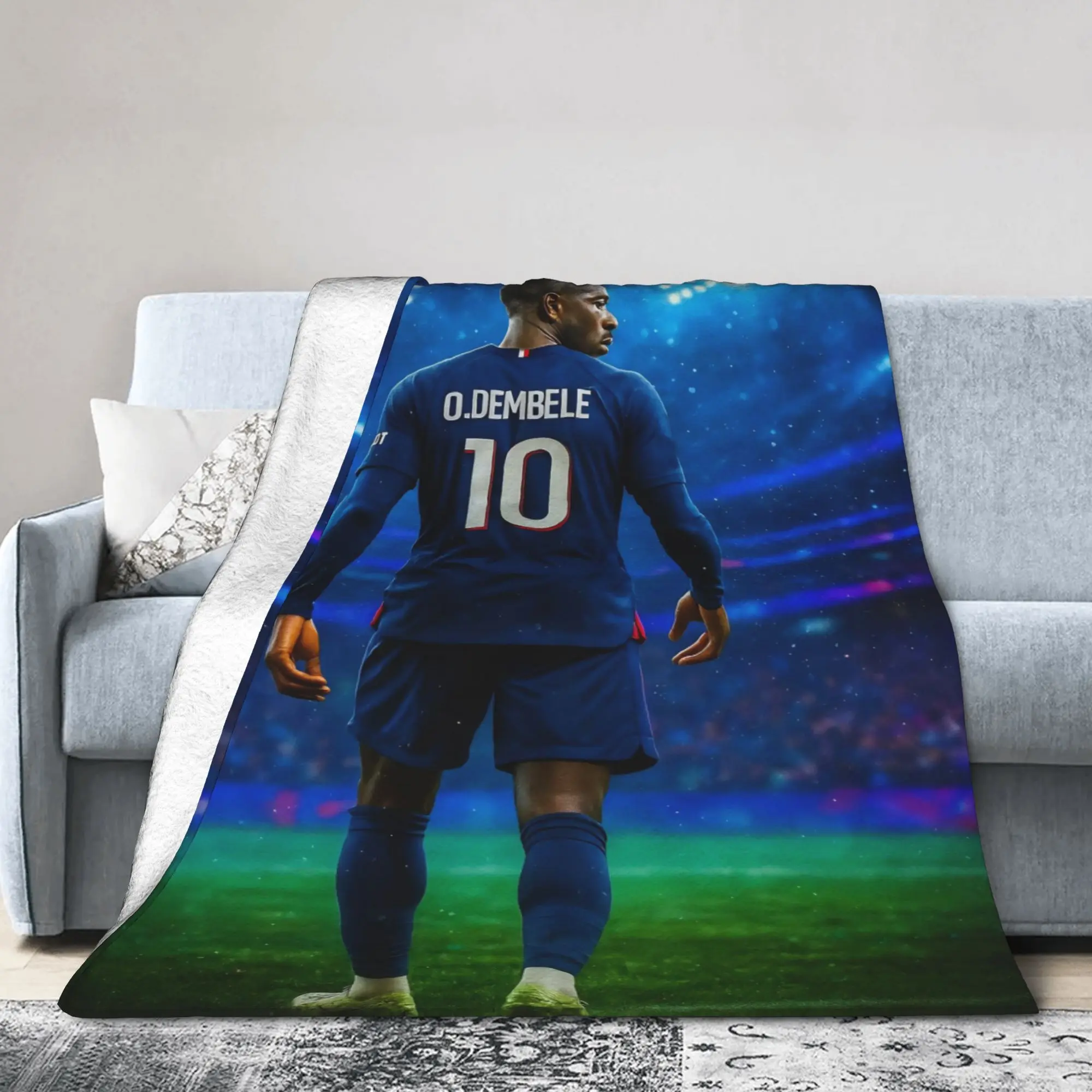 Dembele Number 10 Knitted Blankets Football Soccer Plush Throw Blanket Bedroom Sofa Portable Soft Warm Bedspread
