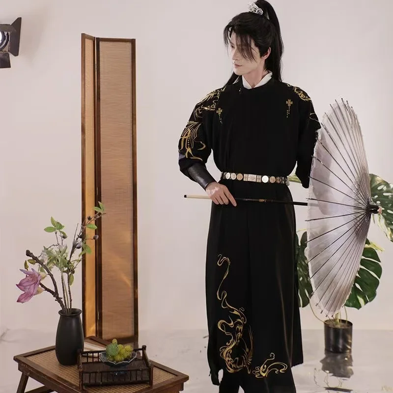 

Traditional Embroidery Hanfu Dress Men Women Tang Dynasty Round Neck Robe Classic Ancient Swordsman Cosplay Garment Looks Tall