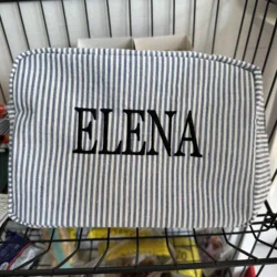 Borsa per il trucco a righe personalizzata per viaggiare borsa da toilette portatile da donna con nome personalizzato borsa per il trucco con nome ricamato