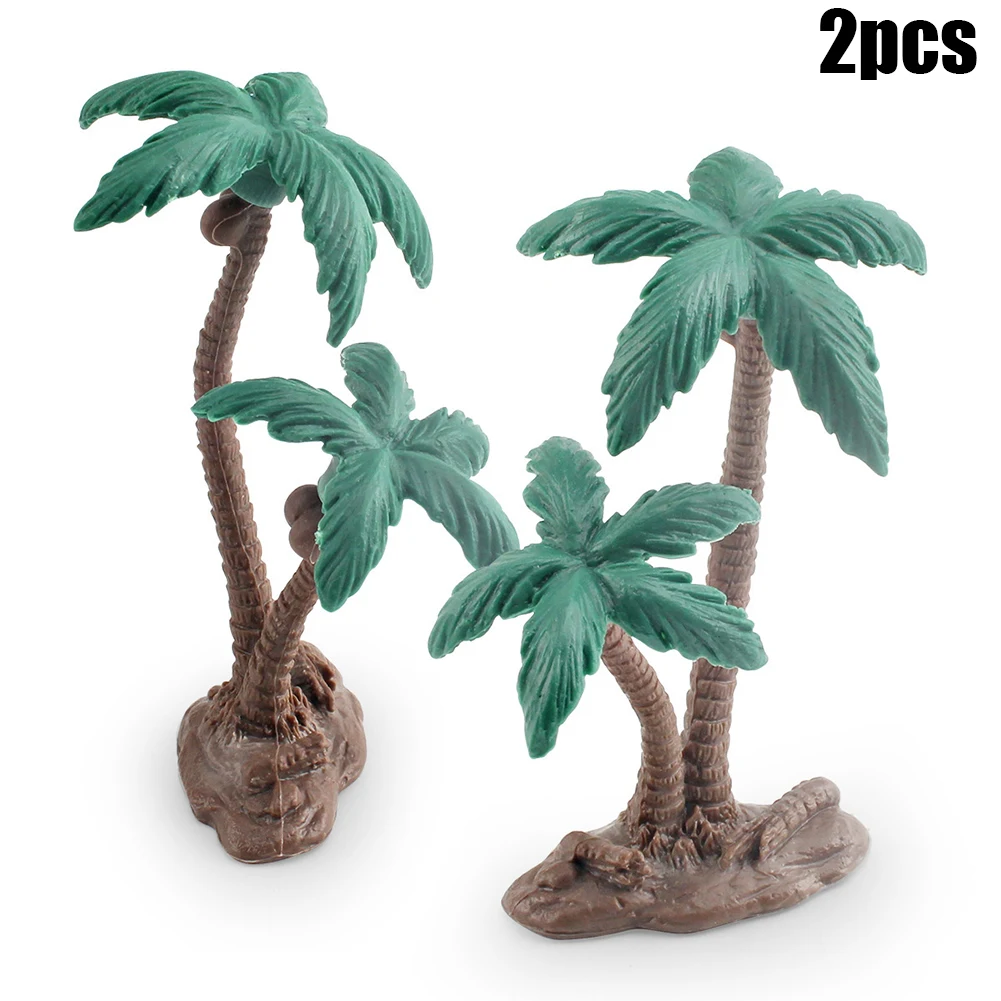 2Pcs for mini Plastic Coconut Palm Tree Plant Craft Landscape Aquarium Figurines & Miniatures Living Room Study Decor