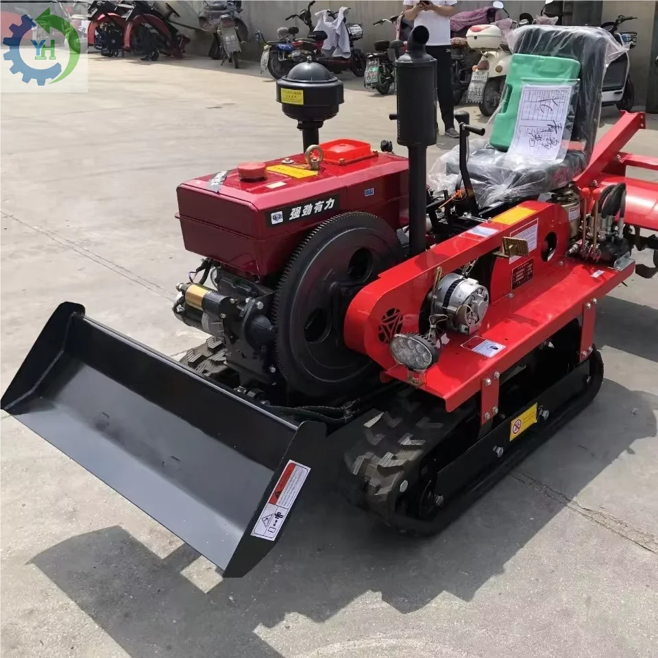 

25hp and 35hp Mini Track-Type Rotary Tillers with Loader and Excavator Attachments for Multi-Purpose Farms