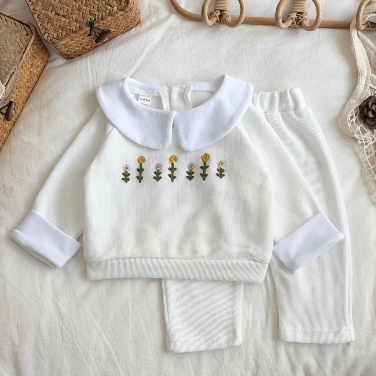 

Cotton Warm Casual Pants+Long Sleeve Lapel Pullover Sets Toddler Baby Girls New Comfortable Thick 0-3years