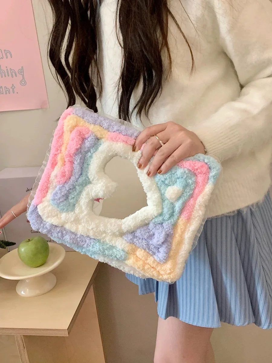 Funda protectora para tableta con espejo de amor de felpa de caramelo arcoíris, adecuada para iPad, cubierta para tableta giratoria de 360 grados a prueba de caídas