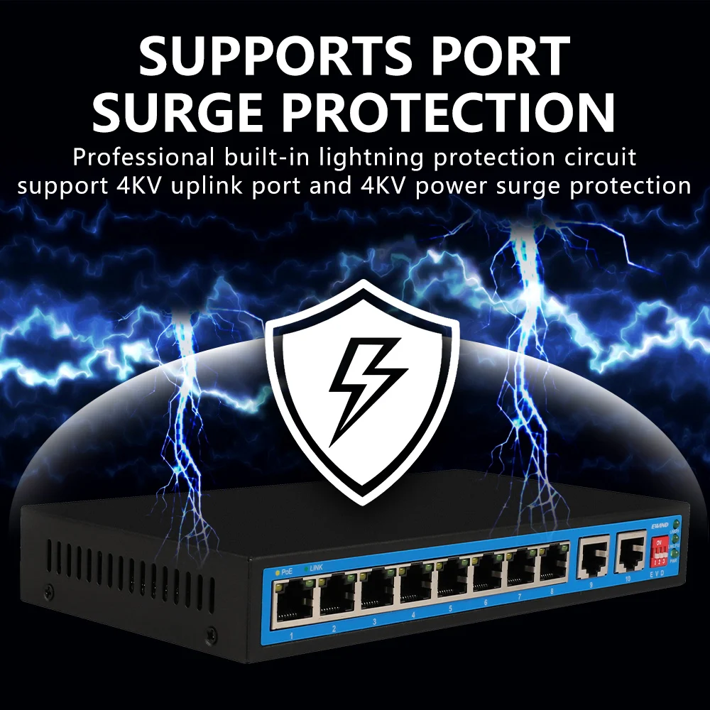 EWIND-interruptor POE de 4/8 puertos, conmutador Ethernet de 10/100Mbps con 2 puertos de enlace ascendente, adaptador de corriente externo,