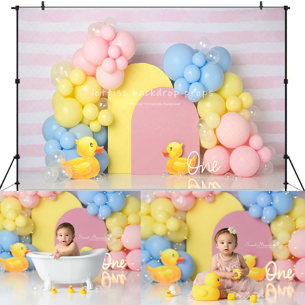 Rubber Duck Balloons Backdrops Kids Baby Birthday Cake Smash Props Child Yellow Balloons Arch Backgrounds