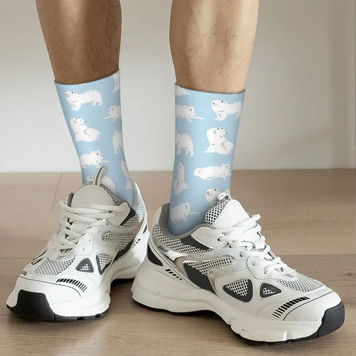 Calcetines con estampado samoyedo, medias súper suaves Harajuku, calcetines largos para todas las estaciones, accesorios para regalos de hombre y mujer