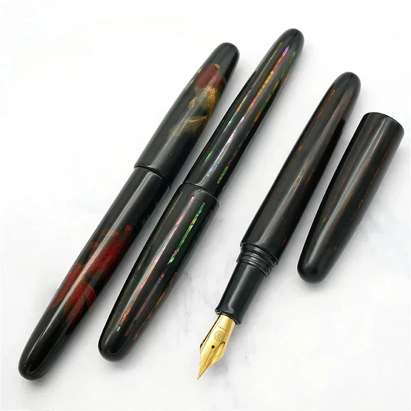 New WANCHER Oversized Raw Lacquer Hard Gel Fountain Pen EF F M 0.38 0.5 0.7MM Hand-painted Shell Sculpture Japanese Stationery