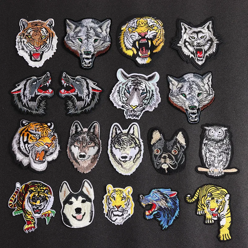 Tiger and Wolf Head Animal clothing patches T-shirt coats jeans Girls Boys Ironing on Clothes Decorative Embroidered stickers