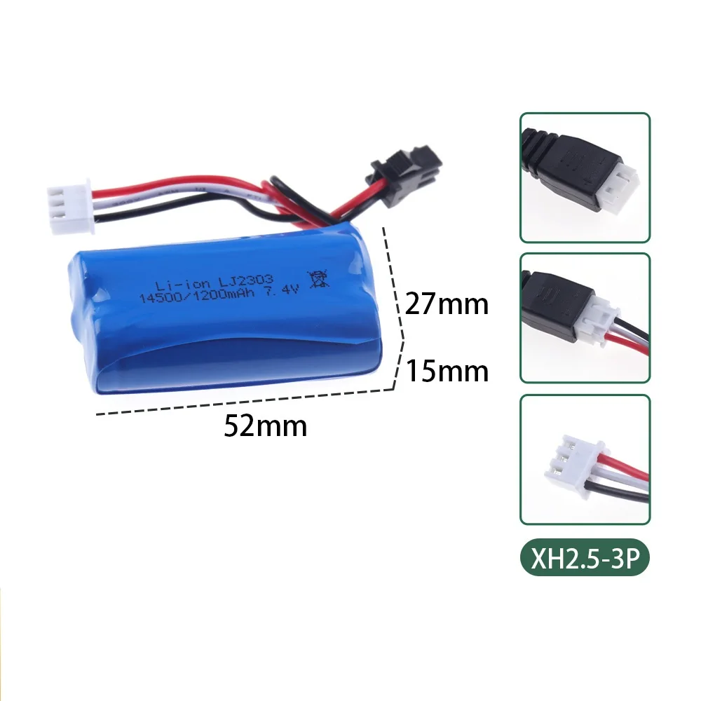 7.4V Li-ion Battery for Electric Toys Water Bullet Gun Spare Parts 2S 7.4 V 1200mah 14500 Battery for RC toys Cars Tanks Robots