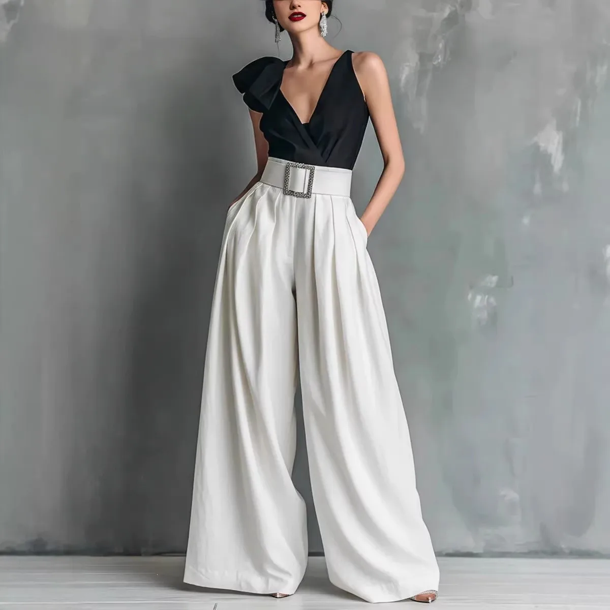 Women's Straight Leg Pants Burgundy High Waist Business Trousers Slim Fit Full Length Slacks White Pleated Front Dress Pants