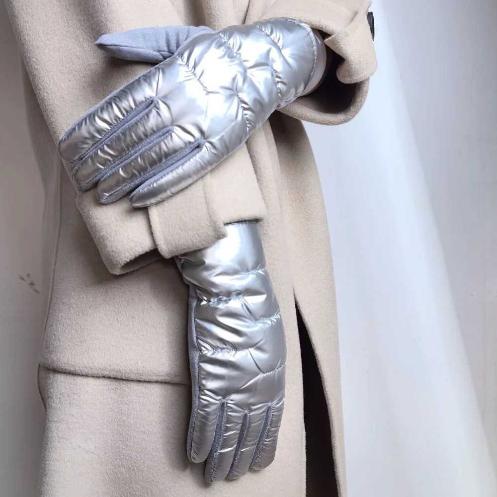 Luxury Waterproof Touch Screen Gloves Coldproof Windproof Driving Gloves Down Cloth Suede Plus Velvet Cycling Gloves For Women