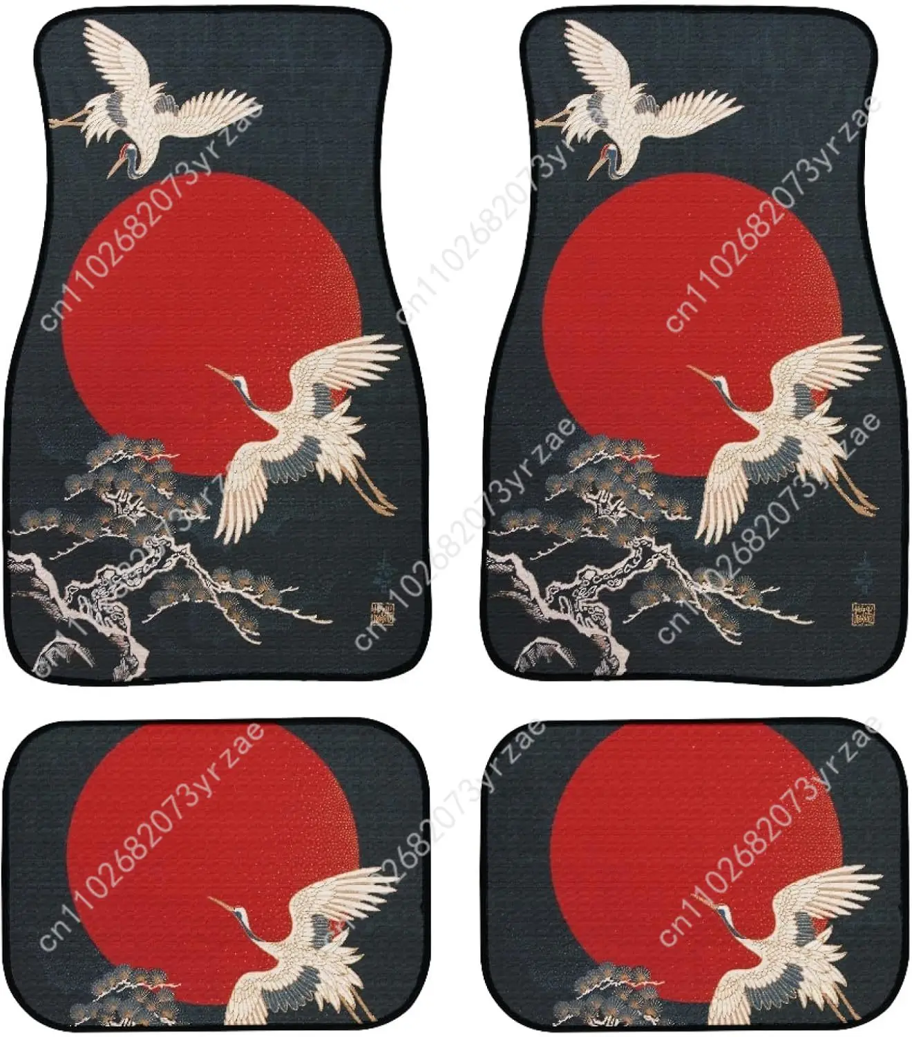 

Japanese Crane Art 4pcs Universal Car Floor Mats All-Season Fashionable Auto Interio Absorbent Non-Slip Washable Car Floor Mats