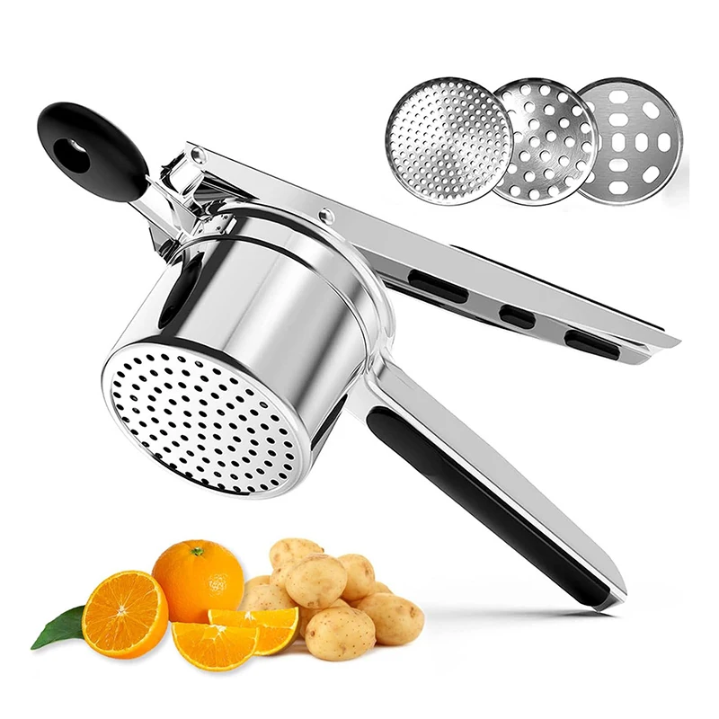 Stainless Steel Potato Ricer Manual Potato Masher With 3 Interchangeable Discs Fruit Juicer Lemon Squeezer