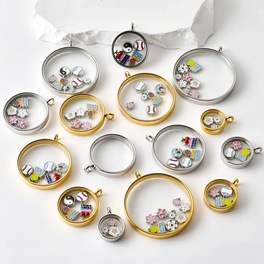1Pc Stainless Steel Openable Round Cremation Ashes Photo Locket Pendant Punk Glass Dijes Flotantes Medaillon Pendentif Jewelry
