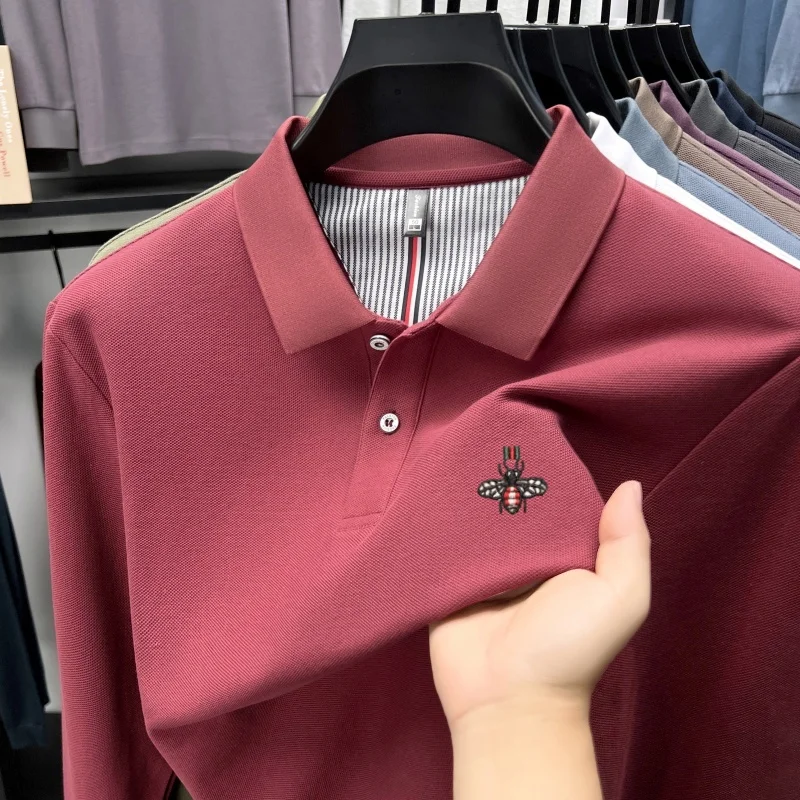 100% cotton long sleeve polo shirt autumn luxury fashion brand bee embroidery lapel T-shirt new casual comfortable men's wear
