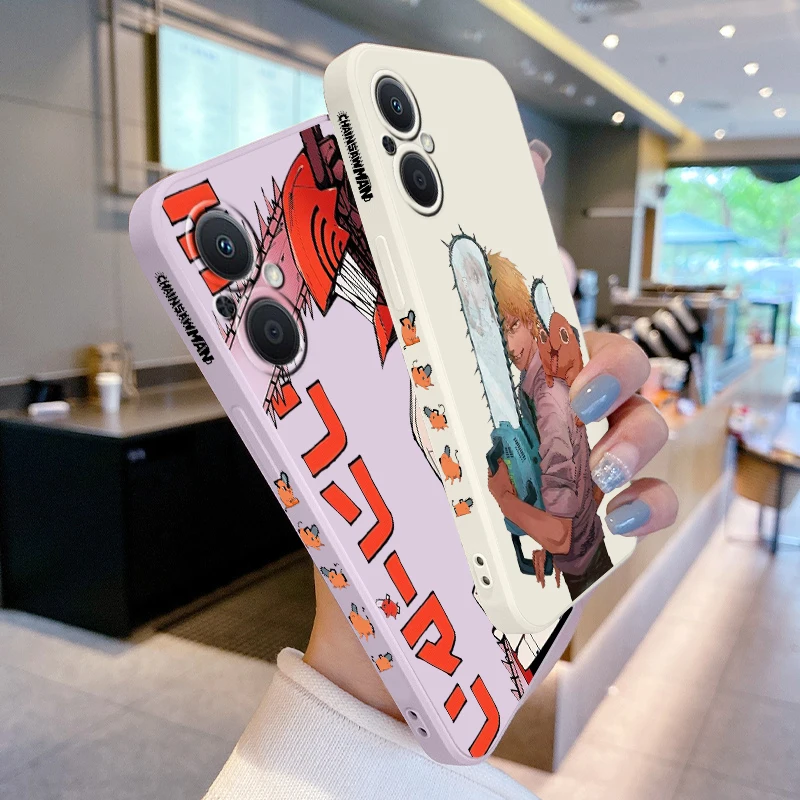 Chainsaw Man Denji Pochita Phone Case For OPPO Find X5 X3 X2 Lite Pro Neo A5 A53 A94 4G 5G Liquid Left Rope Soft Cover