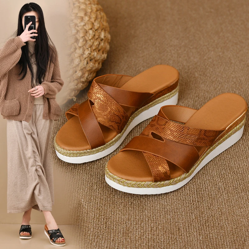 Women Wedge Shoes Summer Casual Ladies Sandals Platform Non-slip Female Peep Toe Slippers Outdoor Slipper Women Flat Mule Shoes