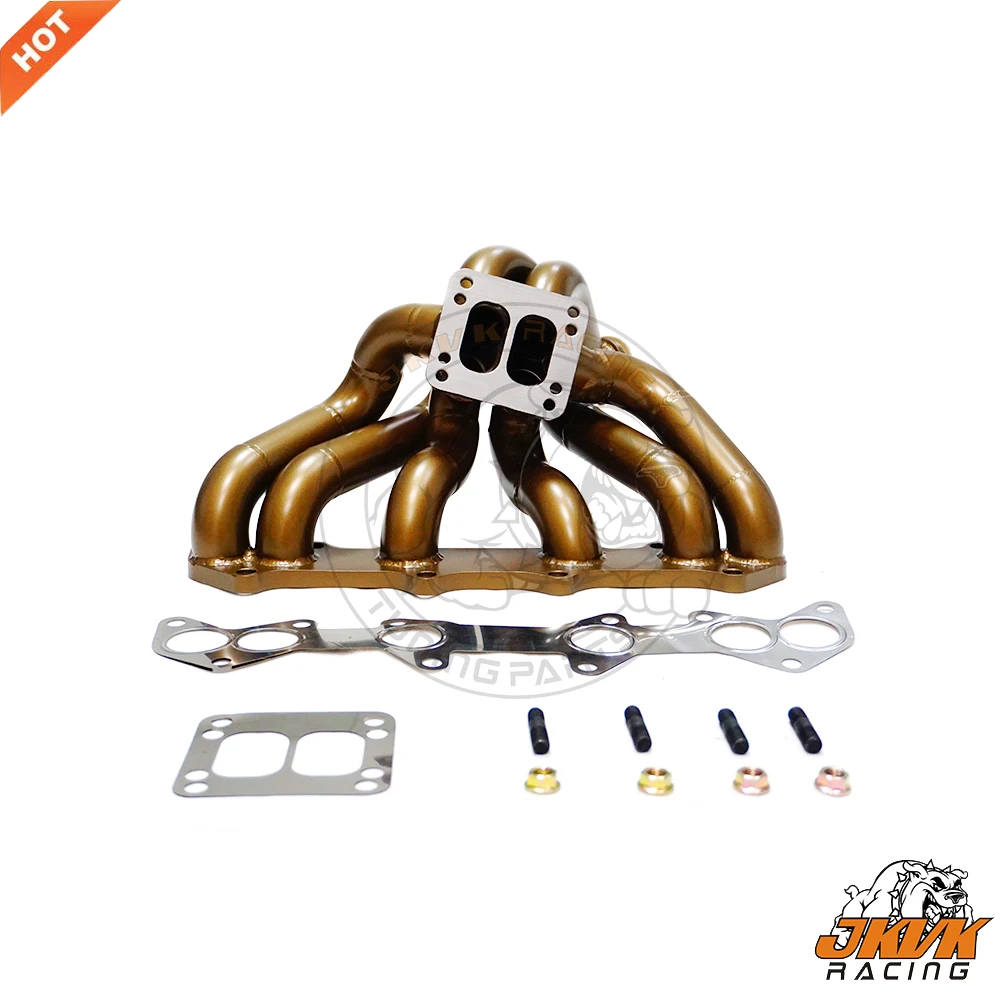 JKVK RACING Ceramic Coating SS304 3.0mm Thick Steam Pipe Turbo Manifold  For 1JZGTE VVTI T3/T4 Twin Scroll Equal Length