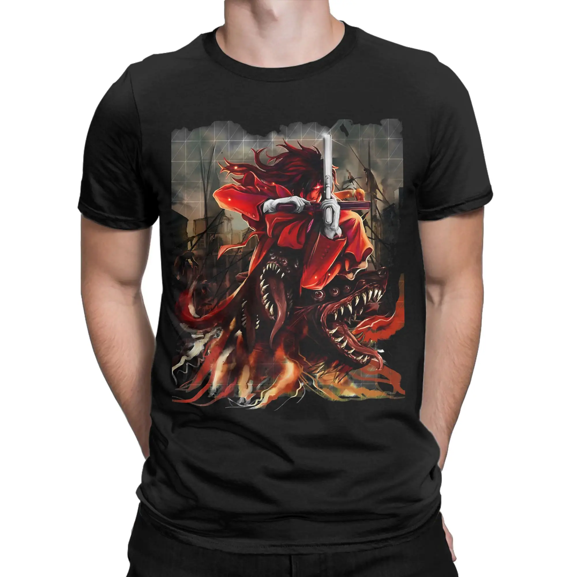 Crimson Immortal Print  Novelty 100% Cotton T-Shirt Hellsing Tops Tees For Men