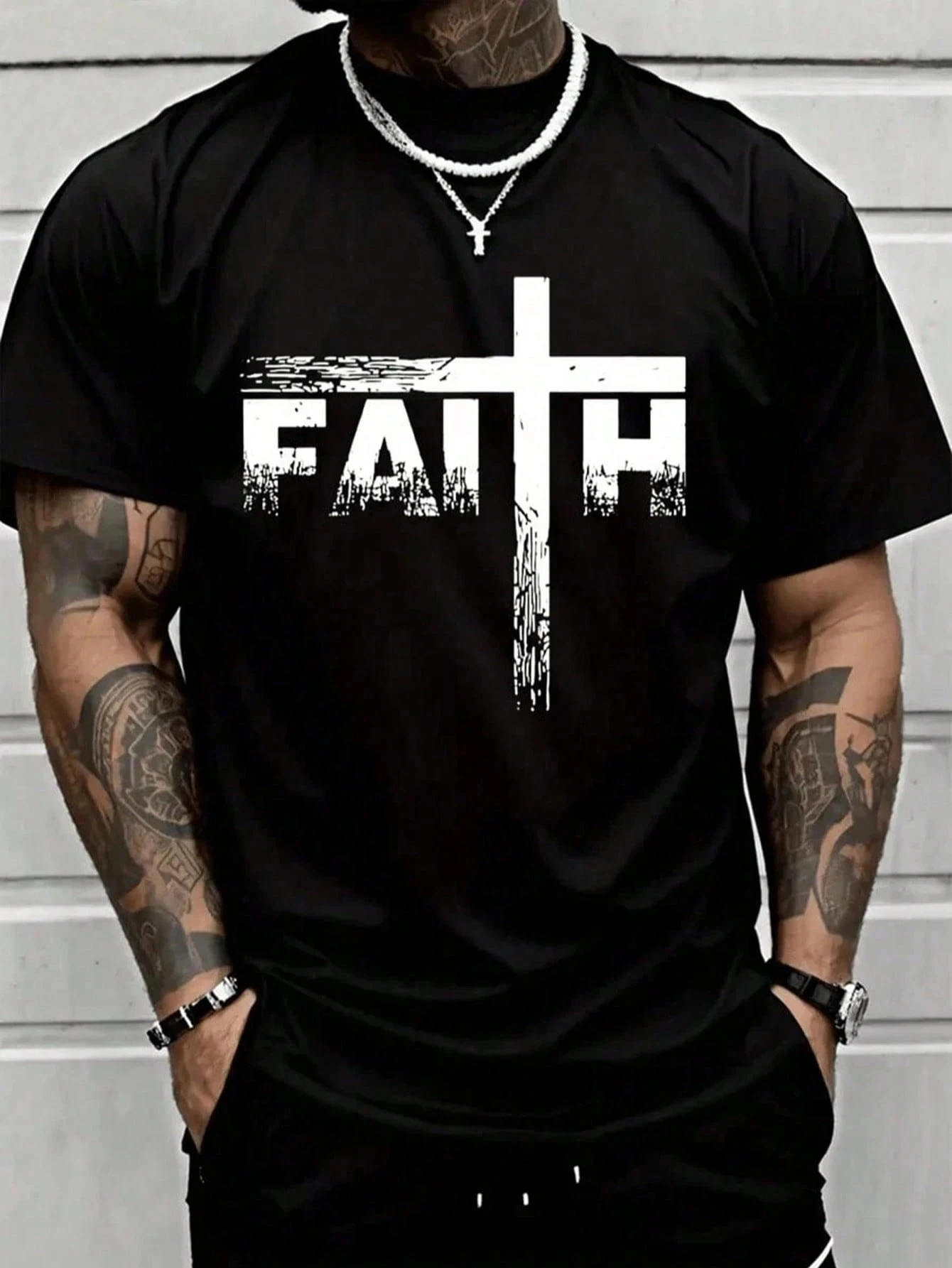2026 New Faith Sportwear Family Matching Unisex Oversized T Shirt Faith Cross Distressed Text Print Streetwear Tee