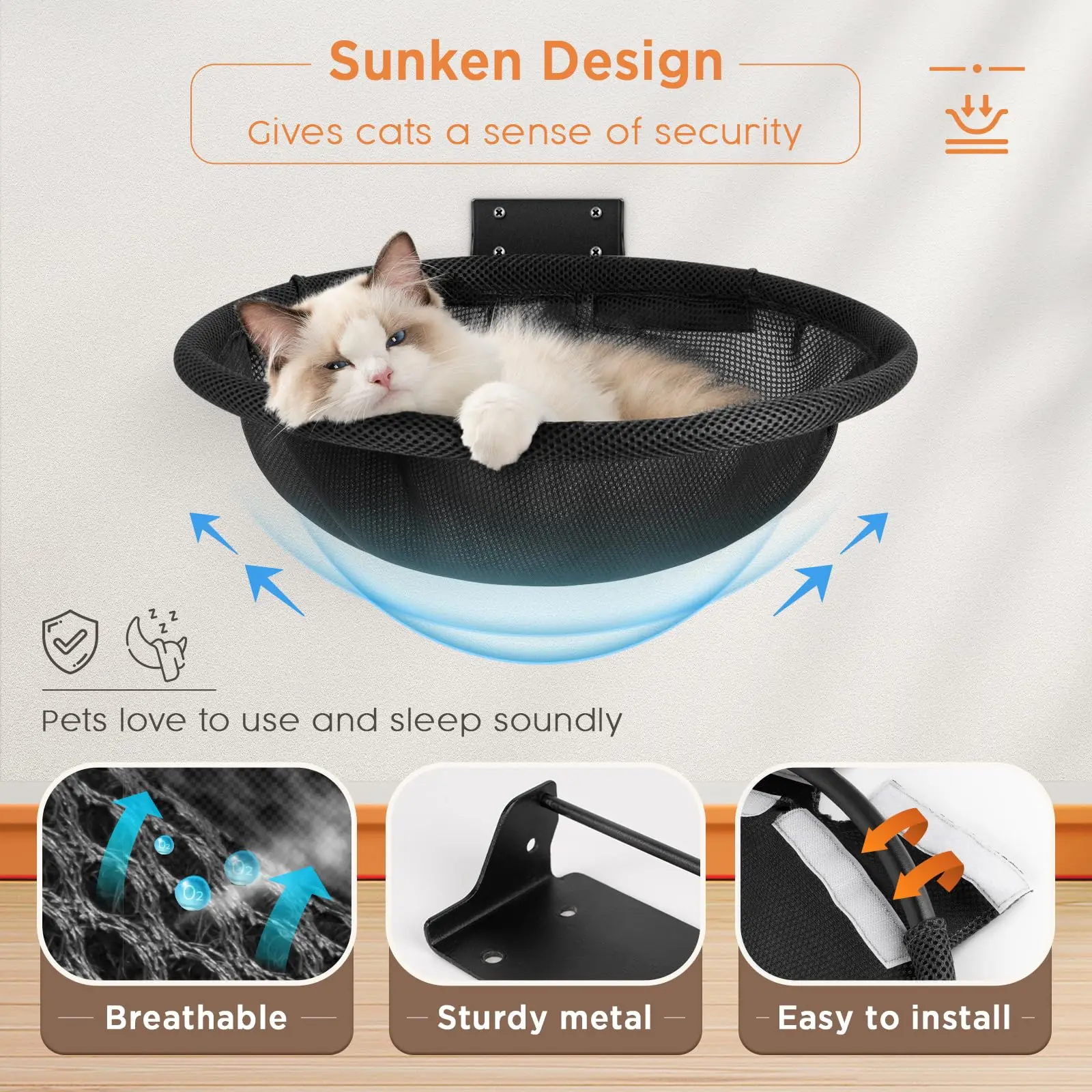 Cat Hammock Wall Mounted Foldable & Stable Cat Beds Breathable Cat Wall Shelves for Sleeping Playing Climbing and Lounging