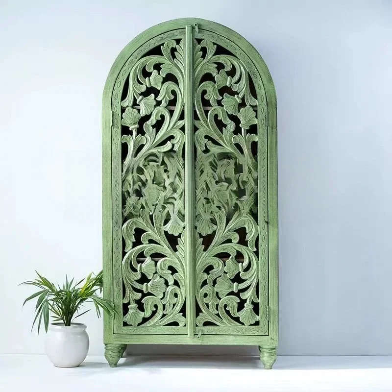 French retro hollow carved solid wood wardrobe