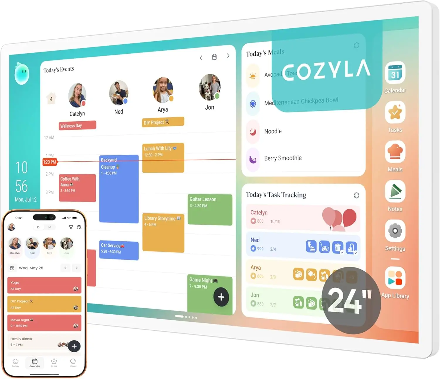 

Cozyla Calendar Plus 2: 24" Smart Digital Calendar Wall Touch Screen & No Subscription Family Dashboard, Electronic Display
