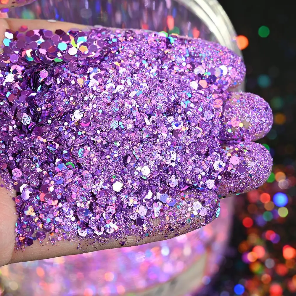 50g Holographic Mixed Hexagon Shape Chunky Irediscent Nail Art Glitter Flakes Laser Sparkly Sequins Slices Nail Art Decoration