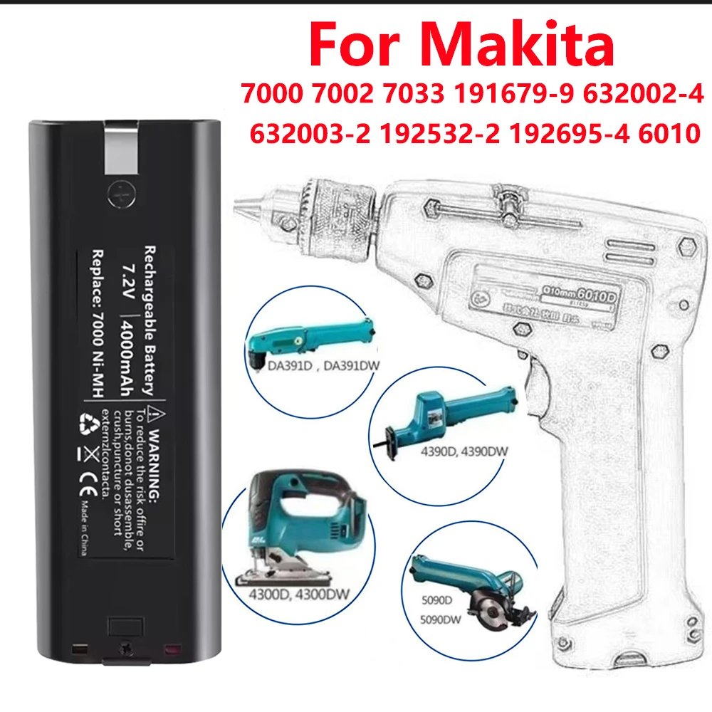 

7.2V 4000mAh Rechargeable Battery For Makita 7000 7002 7033 191679-9 632002-4 632003-2 192532-2 192695-4 6010 Power Tool Battery