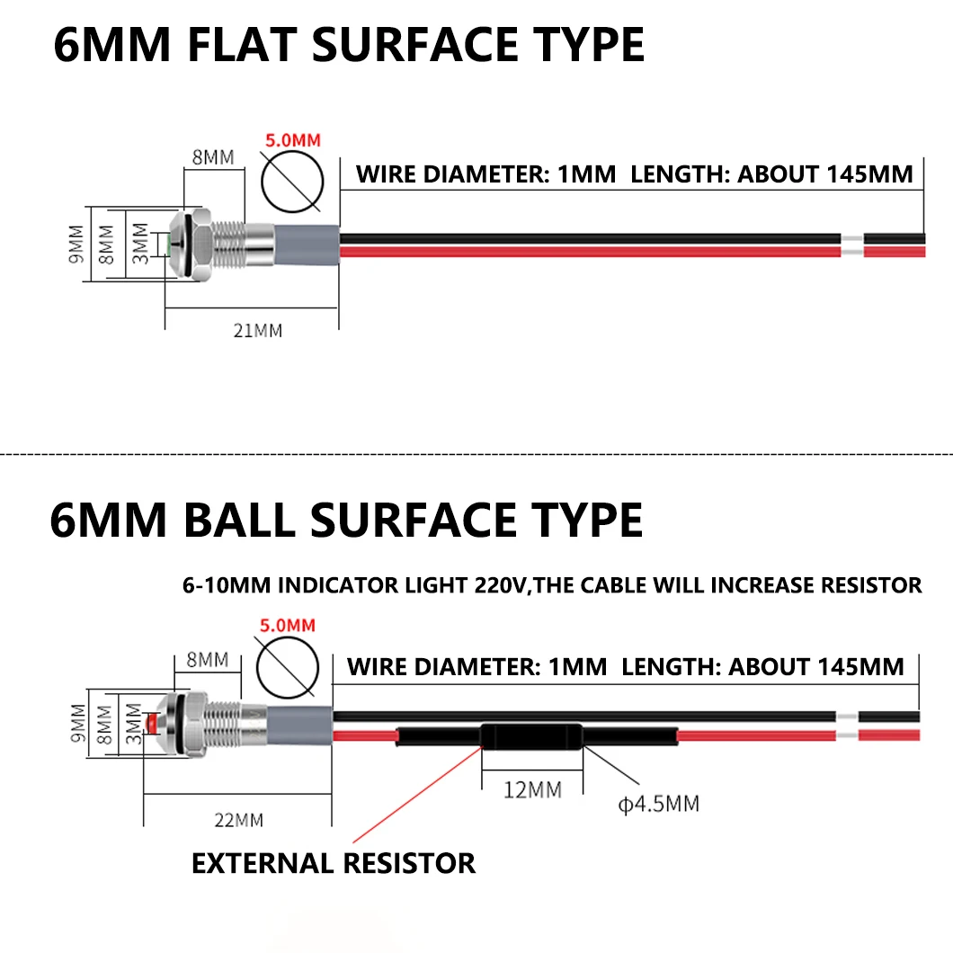 ABILKEEN 20 قطعة 6 مللي متر مؤشر إشارة صناعية صغيرة ضوء 3-6 فولت 12-24 فولت 110 فولت 220 فولت IP65 مقاوم للماء مصباح دليلي معدني