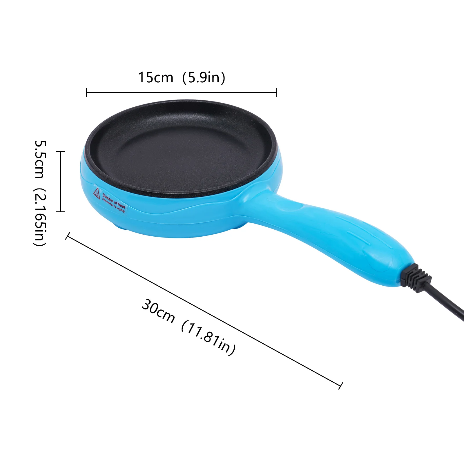 Portable Electric Skillet for Home Kitchen Dorm, 450W Non-Stick Blue Frying Pan