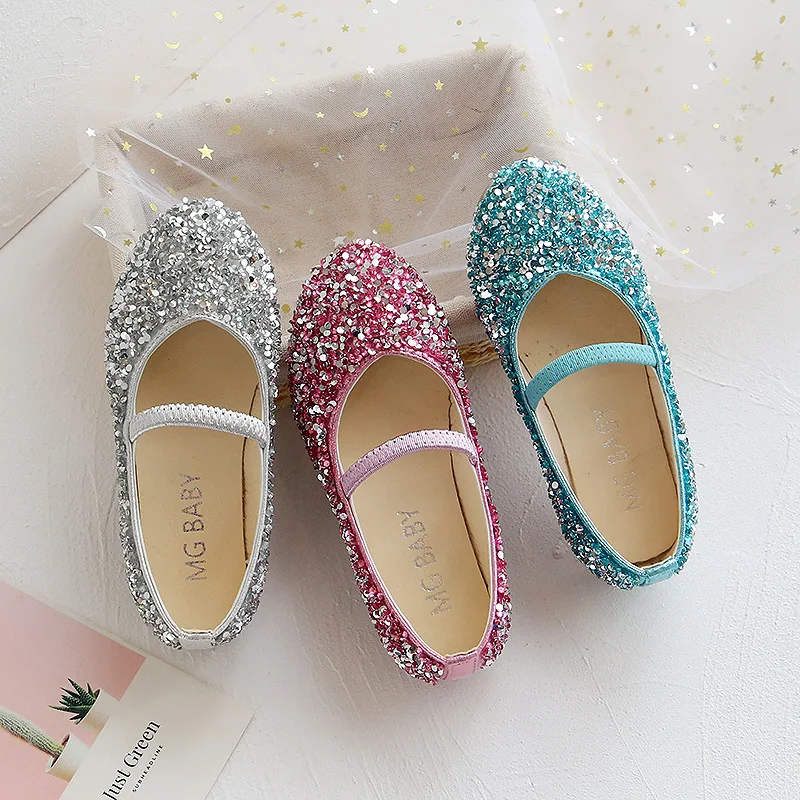 Child Sequined Princess Leather Shoe2026spring New Korean Version Girl Flat Sole Singleshoe Fashiona Girl Anti Slip  Leathershoe