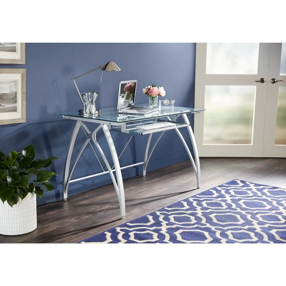 48W Glass Computer Desk, Silver