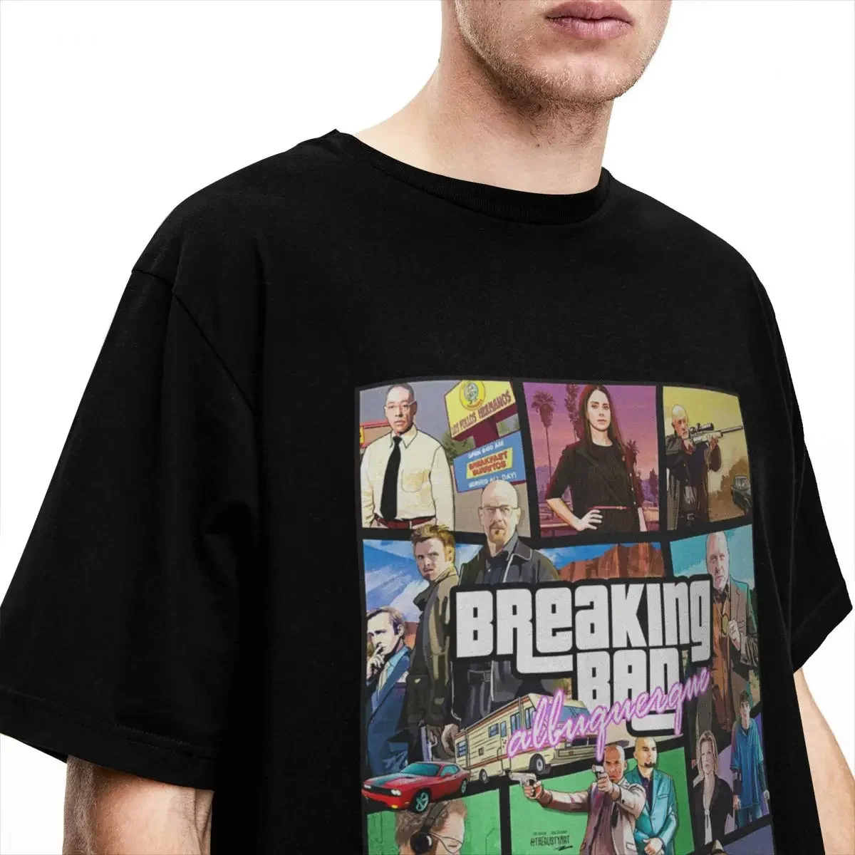 Novelty Breaking Bad GTA Collage T-Shirt Men Women Round Neck 100% Cotton Short Sleeve Tees S-4XL Clothing