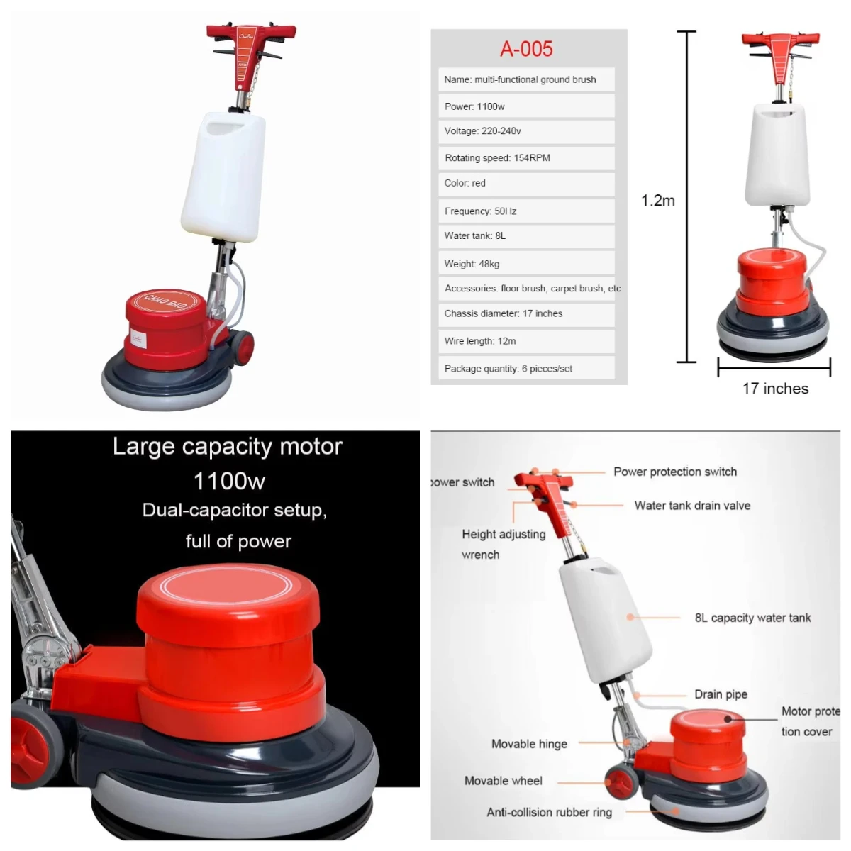Multifunctional Small Electric Brush Machine for Carpet Tile and Floor Washing Long Lasting Plastic Handle 220V New Condition