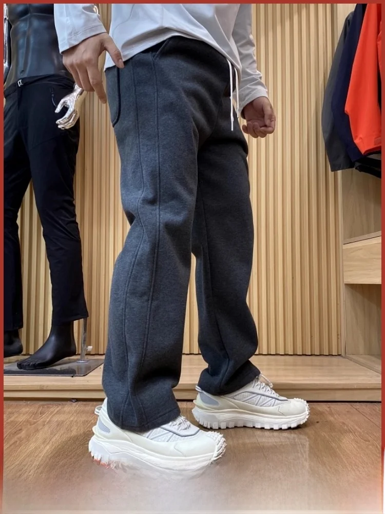 

Мужские ретро американские трикотажные брюки на подкладке, прямые широкие брюки, повседневные брюки, осень-зима, теплые, удобные