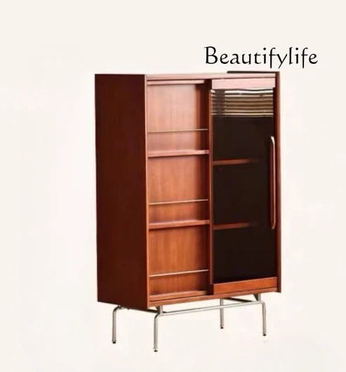 

Nordic Solid Wood Retro Bookcase Simple Living Room Display Cabinet Study Storage Magazine Locker