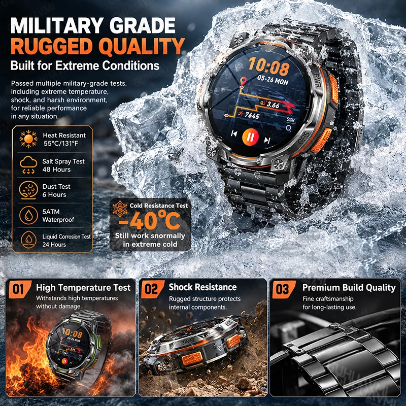 2026 New Outdoor GPS Sport Smart Watch Offline Map 1200mAh Battery Flashlight 5ATM Waterproof Compass Swim Smart Watches For Man