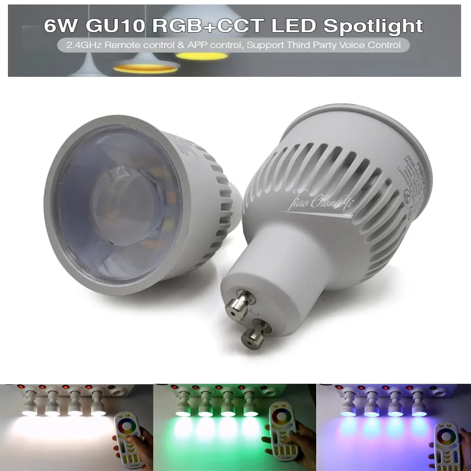 

GU10 6W RGB+CCT LED Spotlight Multi Color+White FUT106 RGBCCT Dimmable Bulb Miboxer 85-265V For Houses Restaurants Bars Roon