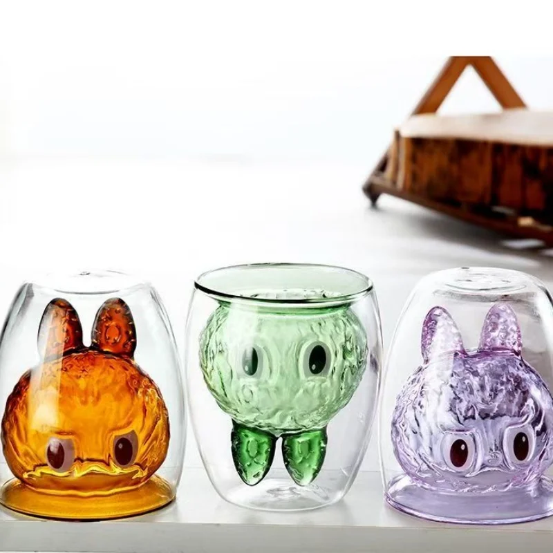 Doppelwandige Glas-Kaffeetasse mit bösem Kaninchen, Tierglas-Tasse, niedliche Kaffeetassen, doppelwandige isolierende Glasbecher, Cartoon-Milchbecher