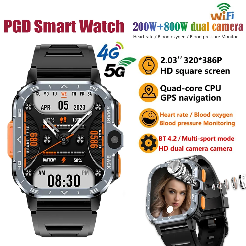 

НОВЫЕ PGD Android Черные Смарт-часы Мужчины GPS 16G/64G ROM Хранение HD Двойная камера NFC 4G SIM-карта WIFI Беспроводной быстрый доступ к Интернету