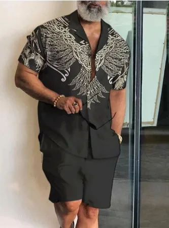 Conjunto de camisa de estilo playero para hombre, camisa de manga corta con estampado 3d Hawaiano de gran tamaño, pantalones cortos, conjunto de 2 piezas, ropa de calle para vacaciones