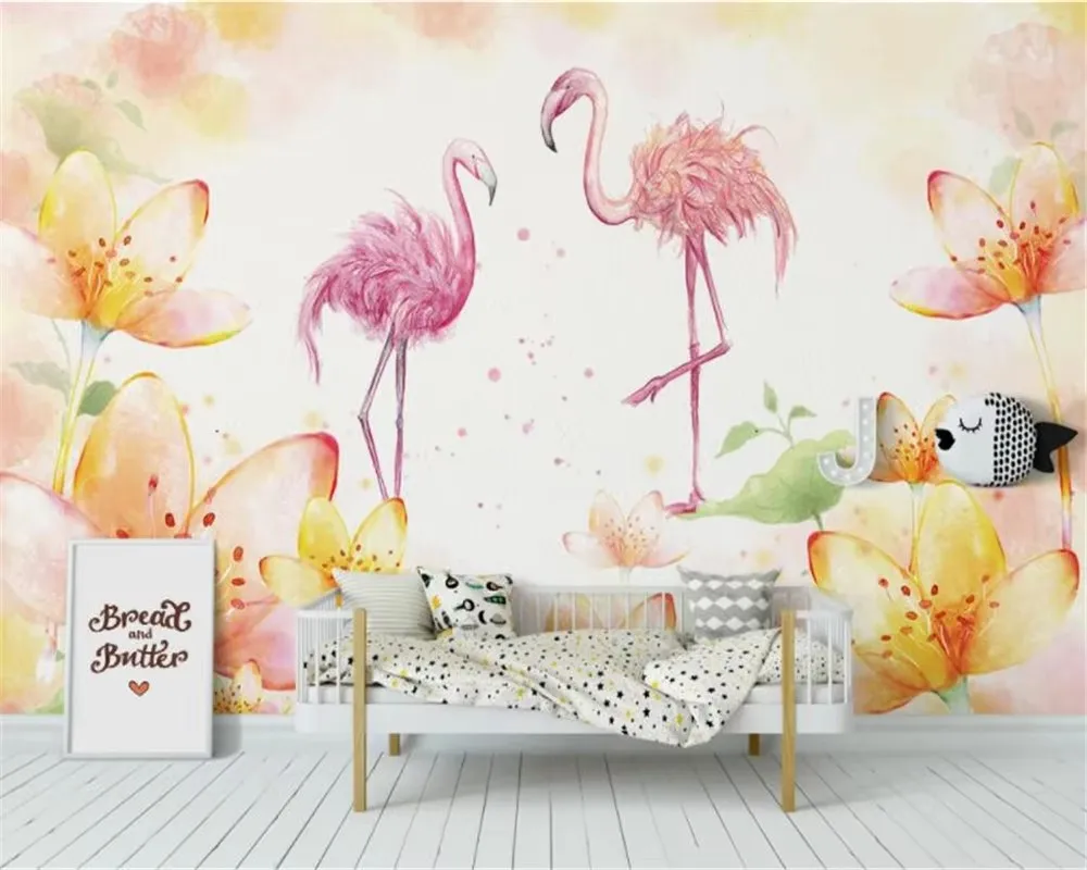 Custom wallpaper hand-painted flamingo tropical rainforest tropical plant wall wallpaper for walls 3 d papier peint